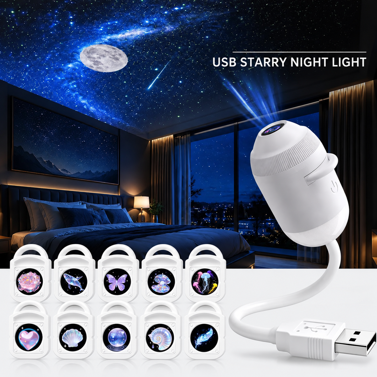 USB Star Sky Projector Lamp, Mini Galaxy Bedroom Night Light