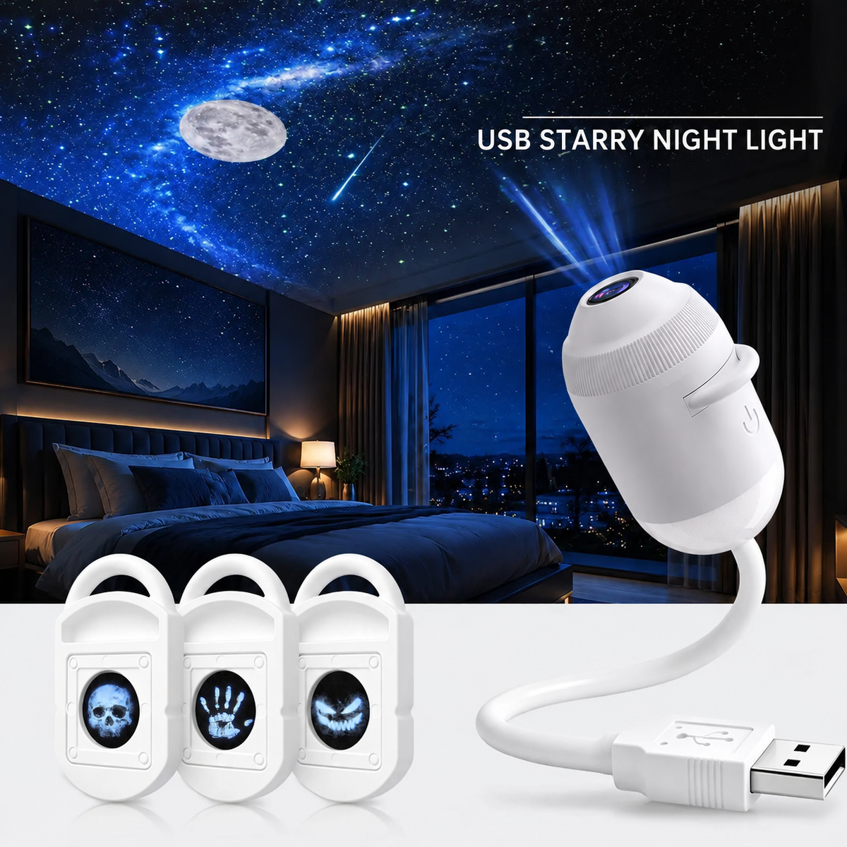 USB Star Sky Projector Lamp, Mini Galaxy Bedroom Night Light