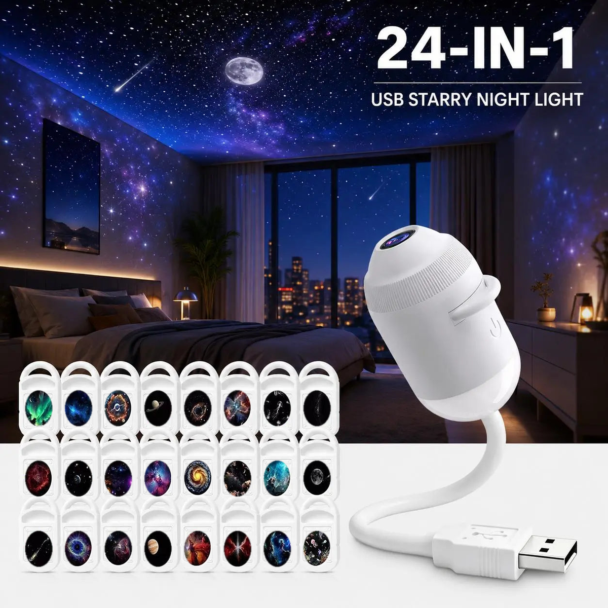 USB Star Sky Projector Lamp, Mini Galaxy Bedroom Night Light