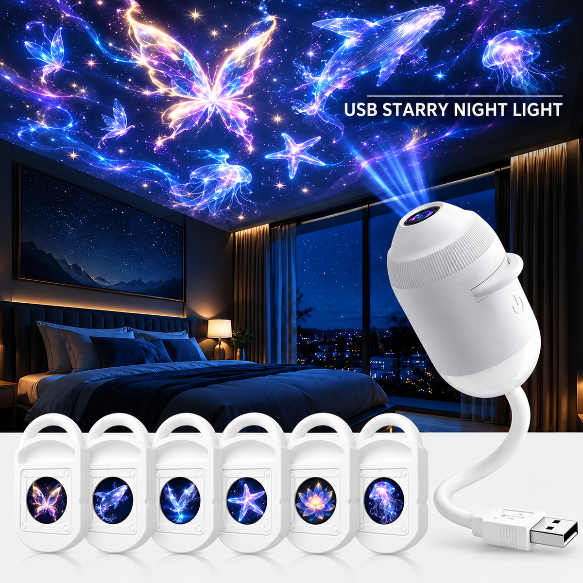 USB Star Sky Projector Lamp, Mini Galaxy Bedroom Night Light