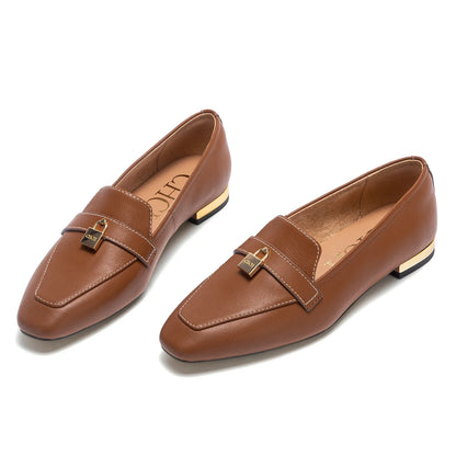 Gold Lock Leather Loafers