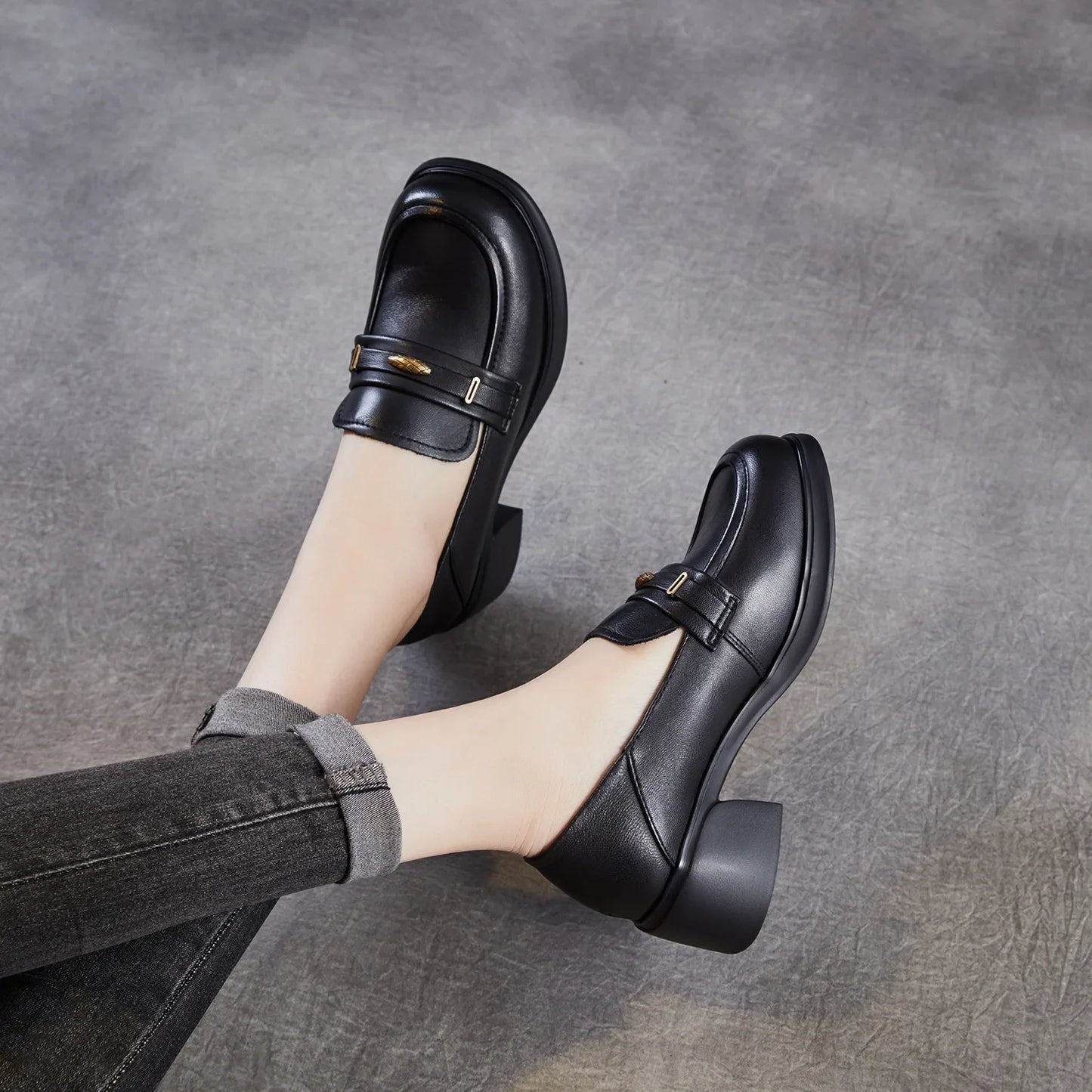 Leather Block Heel Pumps