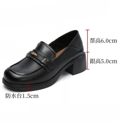 Leather Block Heel Pumps