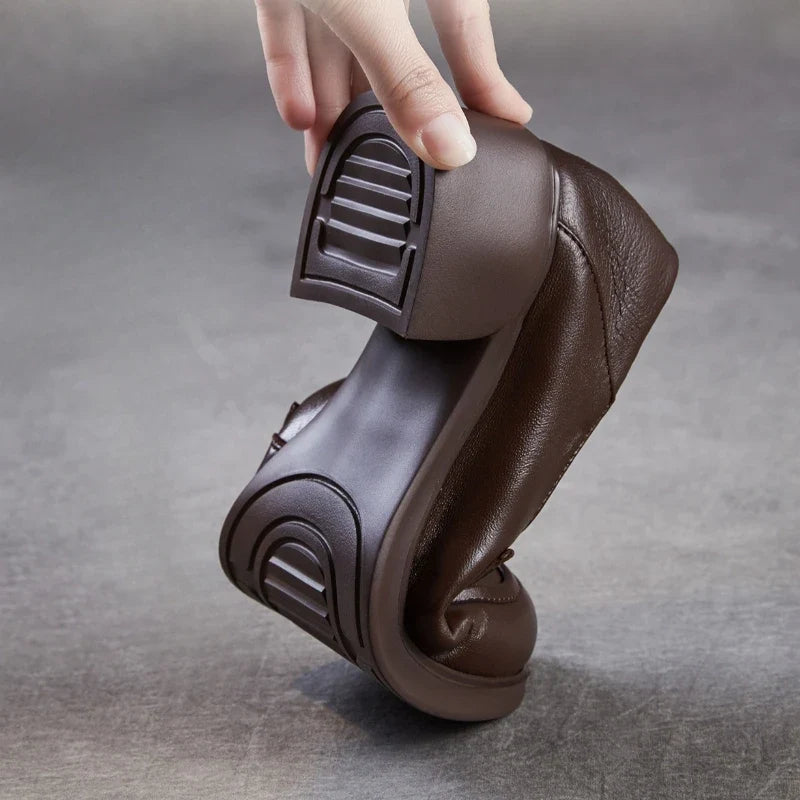 Leather Block Heel Pumps