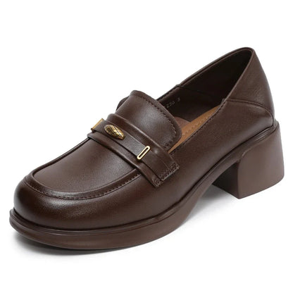 Leather Block Heel Pumps