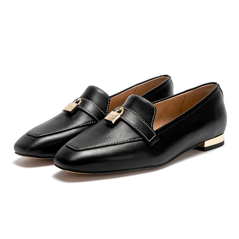 Gold Lock Leather Loafers