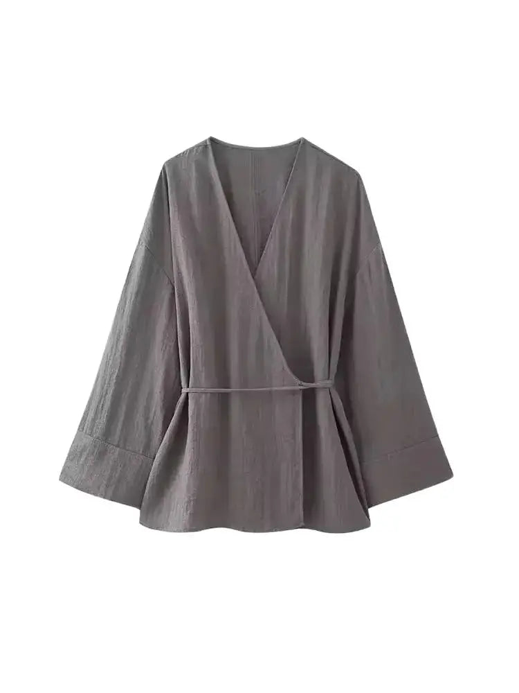 Textured Wrap Kimono Blouse