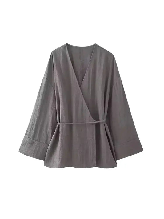 Textured Wrap Kimono Blouse