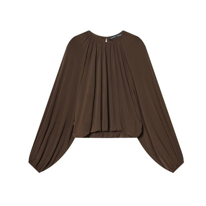 Pleated Hem Lantern Sleeve Blouse