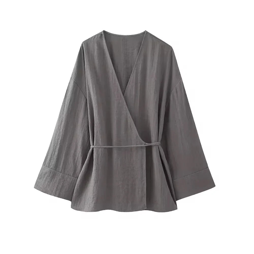 Textured Wrap Kimono Blouse