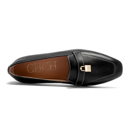 Gold Lock Leather Loafers