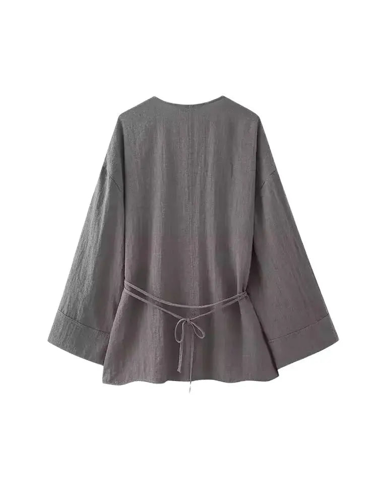 Textured Wrap Kimono Blouse