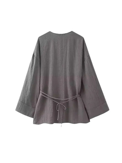 Textured Wrap Kimono Blouse