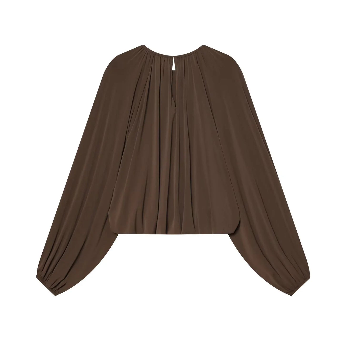 Pleated Hem Lantern Sleeve Blouse