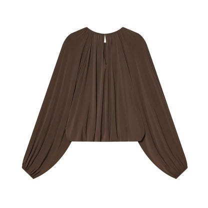 Pleated Hem Lantern Sleeve Blouse