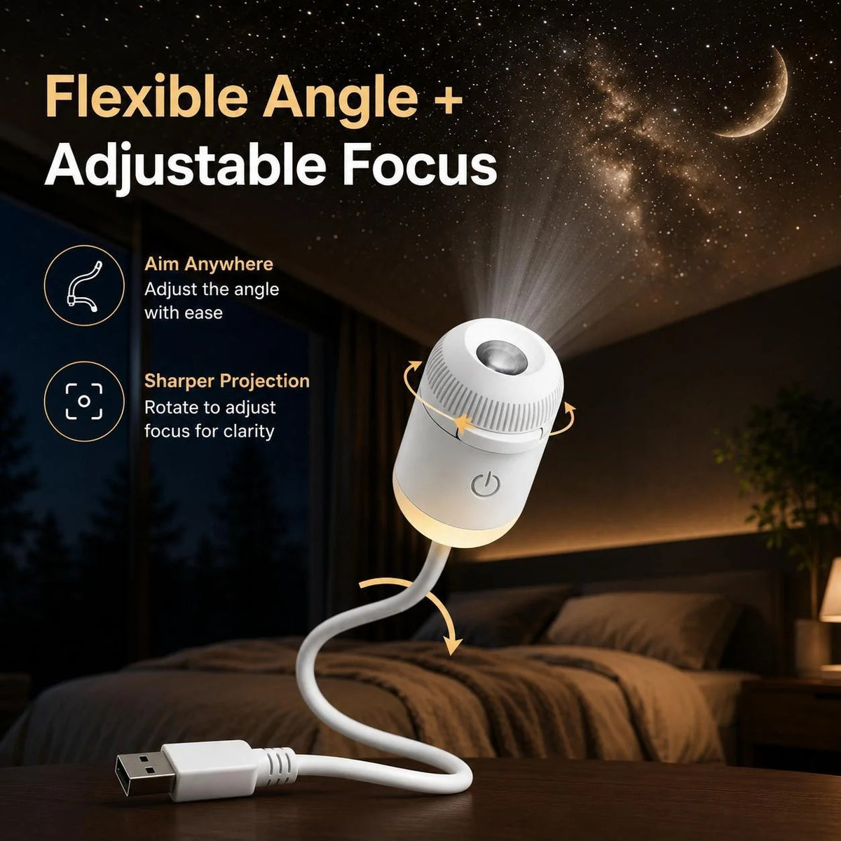 USB Star Sky Projector Lamp, Mini Galaxy Bedroom Night Light