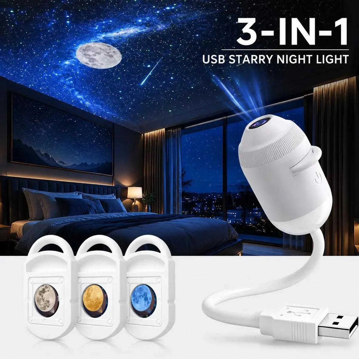 USB Star Sky Projector Lamp, Mini Galaxy Bedroom Night Light