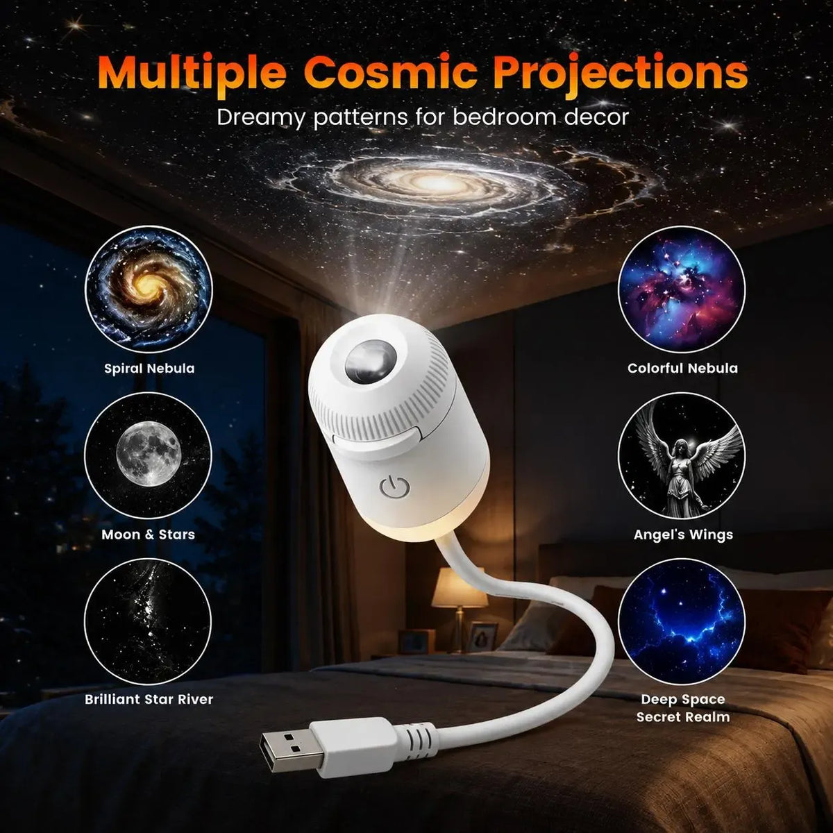 USB Star Sky Projector Lamp, Mini Galaxy Bedroom Night Light