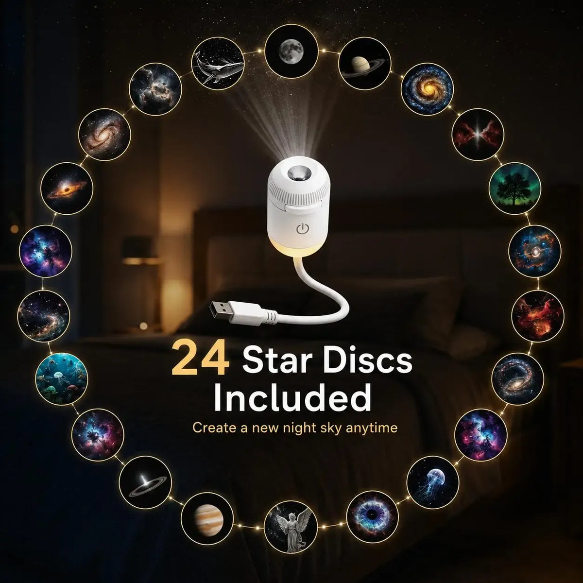 USB Star Sky Projector Lamp, Mini Galaxy Bedroom Night Light