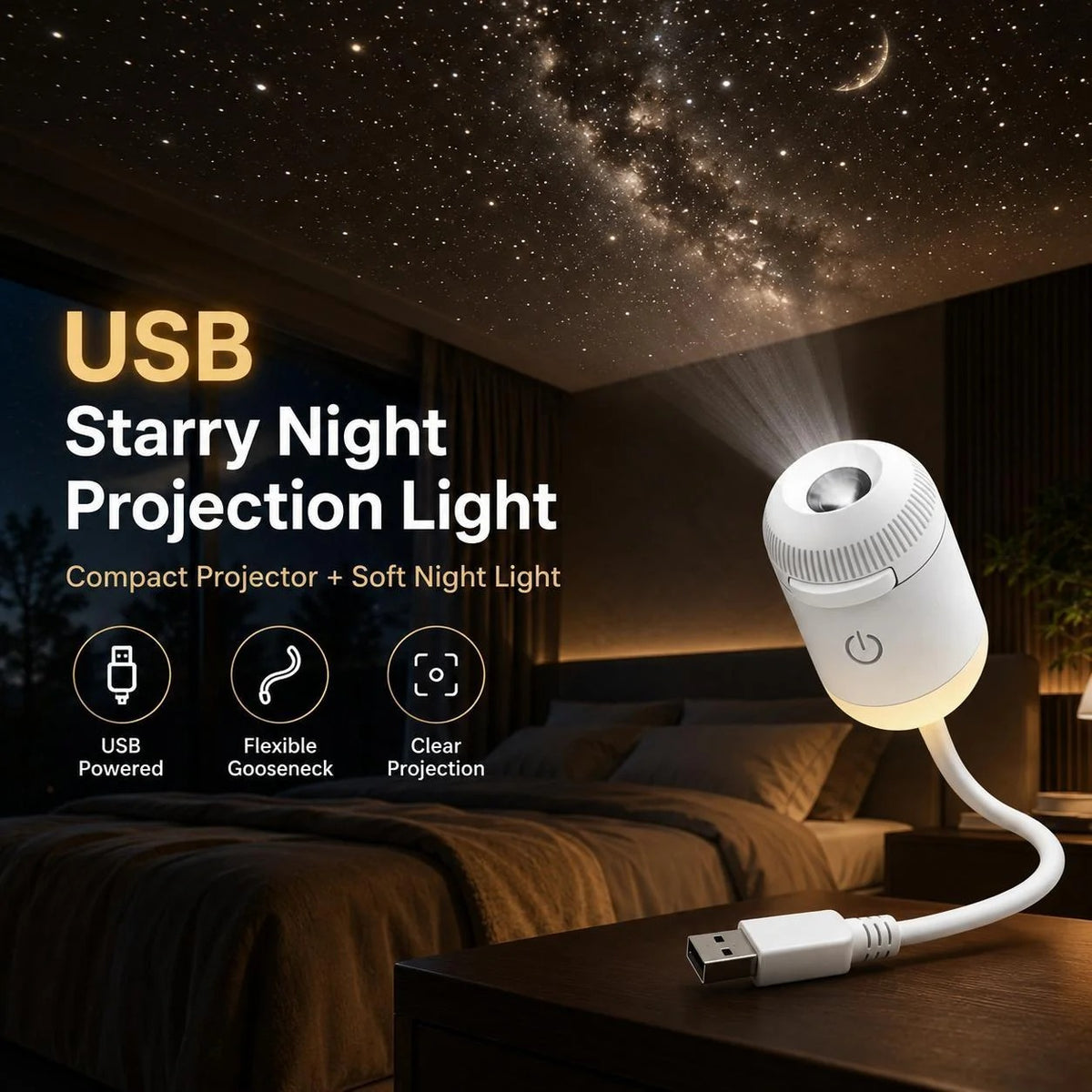 USB Star Sky Projector Lamp, Mini Galaxy Bedroom Night Light